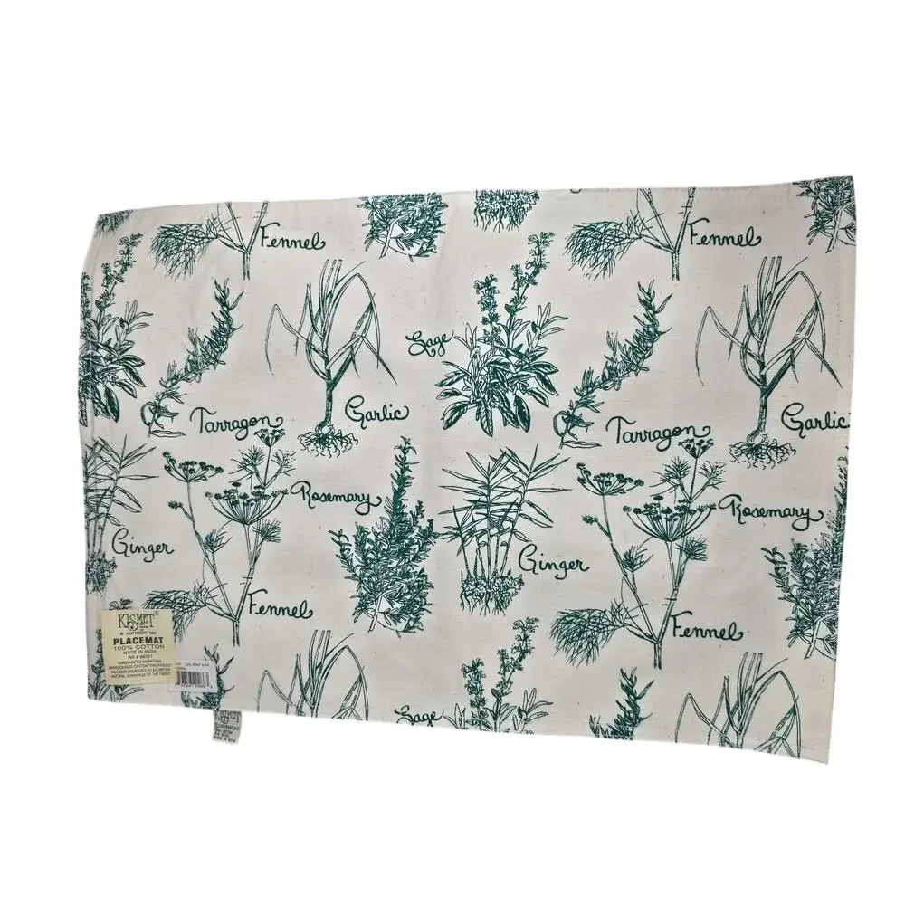 Vintage 1993 Kismet Cotton Placemats Set of 4 Botanical Herb Garden Cottagecore